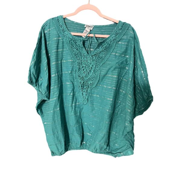 Monroe and Main Blue Boho Oversized Metallic Threading Tassels Lace V-neck - Picture 1 of 7